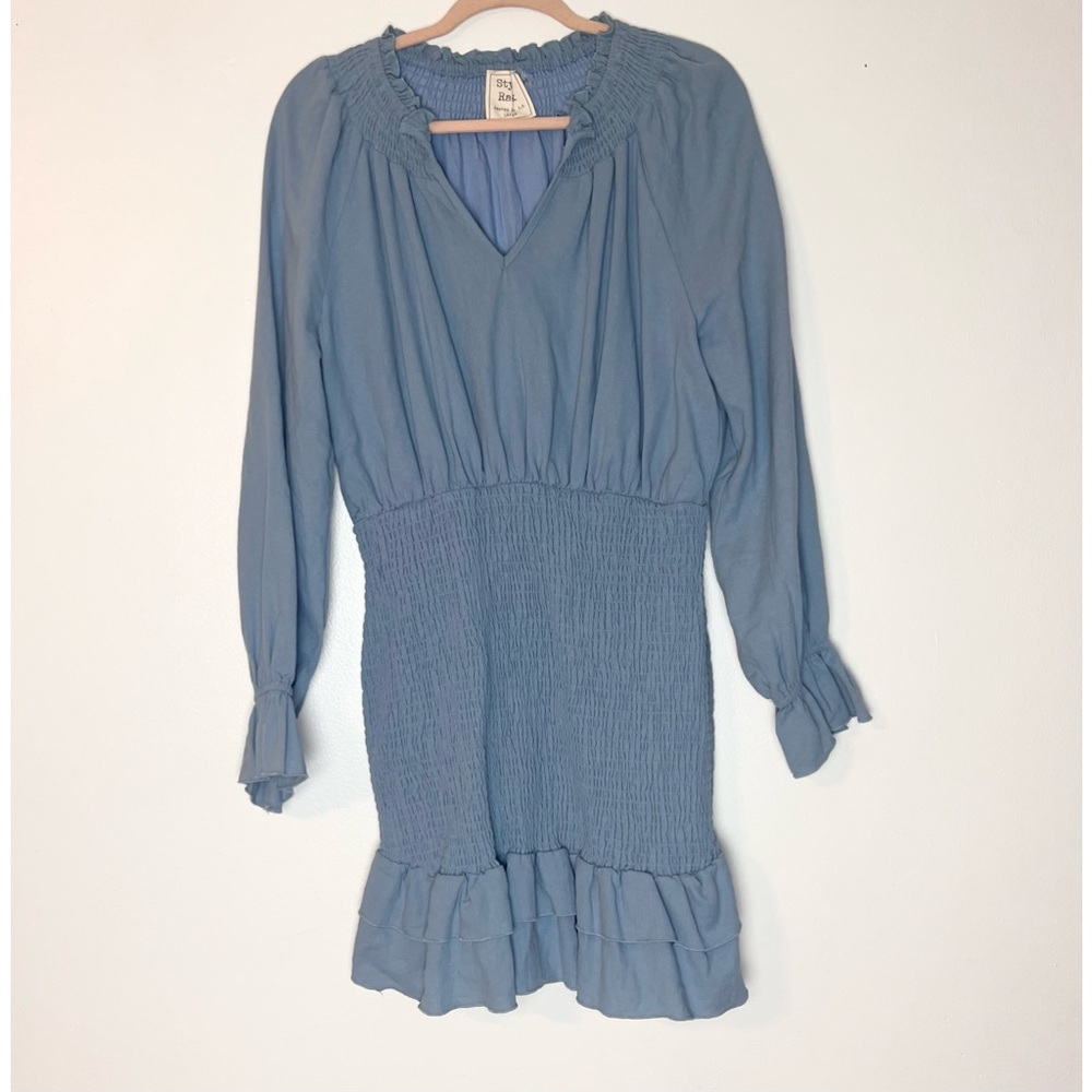 Style Rack Cinched V-Neck Fitted Long Sleeve Powder Blue Bodycon Dress Women’s L